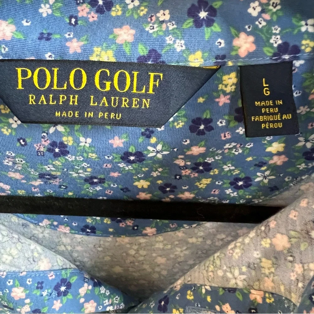 Polo Golf Ralph Lauren Light Blue Floral Short Sleeve Cotton Polo Men’s Large